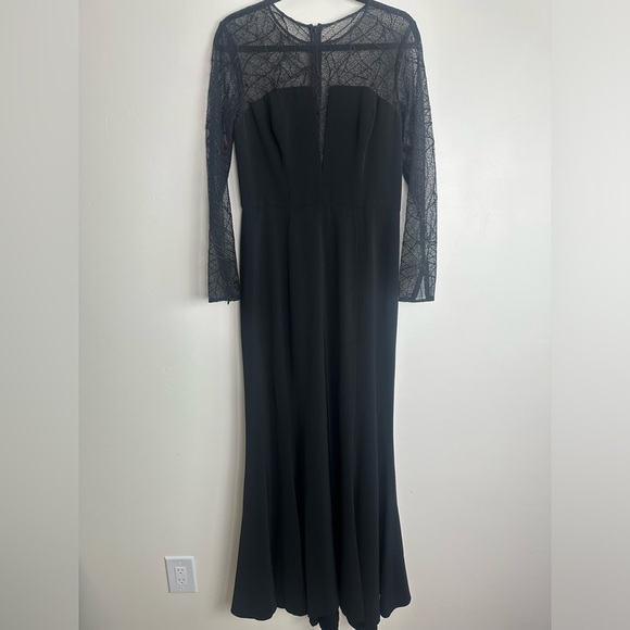 Monique Lhuillier Designer Black Lace Long Sleeve Long Evening Gown Size 10 - Picture 3 of 8